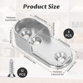 Pack of 4 Oval Clothes Rail Holders with 12 Screws, Wardrobe Tube Bearing for Clothes Rail, Wall Mounting, Wardrobe Rail Made of Zinc Alloy, Ideal for Cupboard, Dressing Room & Cellar