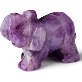2" Amethyst Elephant Decor Natural Healing Crystal Stones Polished Hand-Carved Gemstone Big Cute Hippie Sculpture Statue Figurines Energy Purple Home Room Office Desk Decoration Gifts for Women Men