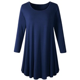 Veranee playera tipo túnica con vuelo, manga 3/4 para mujer, talla grande, marino, XXXL