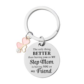 Step Mom Birthday Gift from Daughter Stepmom Keychains from Stepson Thank You Mothers Day Gifts for Stepmother Friendship Keepsake Bonus Mom Key Chain