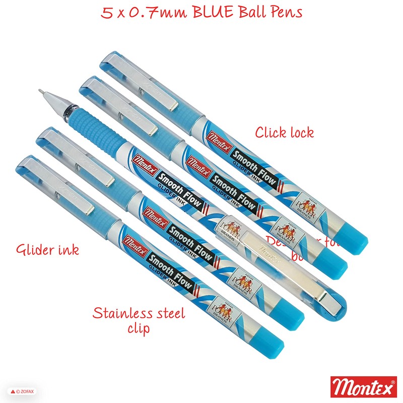 Montex 5 x 0.7mm Steel Tip Smooth Flow Ball Pen