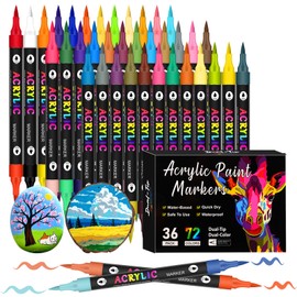72 Colors Acrylic Paint Markers, 36 Pack Dual tips Acrylic Paint Pens for Rock Painting, Canvas, Wood, Glass, Ceramic, Fabric, Plastic, Egg & Scrapbook. Soft Brush Tips Paint Pens and Paint Markers