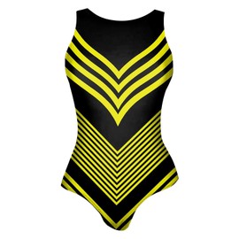 Damen-Badeanzug, bedruckt, hohe Taille, sexy, Schlankheitseffekt, Monokini, Badeanzug, flacher Bauch, Einteiler, Urlaub, Strand, Swimwear, gelb, S