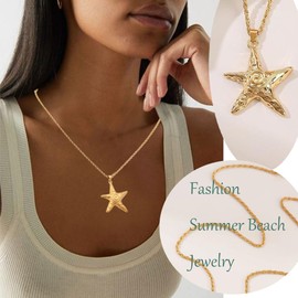 NOVYRA Gold Starfish Necklace for Women Dainty Ocean SeaShell Pendant Necklaces Trendy Layered sea star Conch Pendant Necklace Summer Beach Jewelry for Women (vortex Starfish)