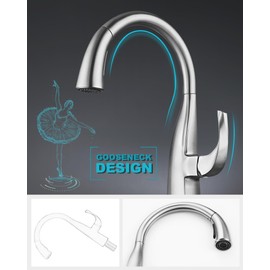 WOWOW Kitchen Faucets with Sprayer:Pull Down Kitchen Faucet with Dual Function Sprayer,Single Handle, Leak Free 360 Degree Rotatory Elegant Gooseneck Kitchen Faucet with Soap Dispenser(Brushed Nickel)