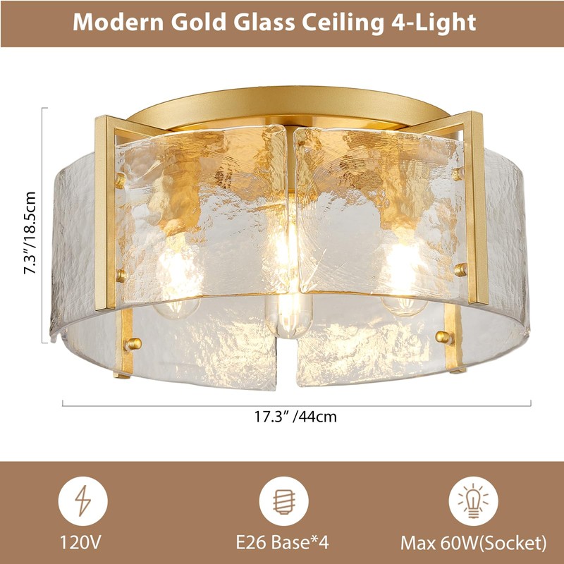 peskoe 17.3" Modern Gold Semi Flush Mount Ceiling Light Fixture