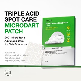 Auna Triple Acid Spot Care Microdart Patch, Deep, Early Stage Spot, 200+ Microdarts with AHA + BHA + PHA, Centella, Hydrocolloid Patch for Overnight, Non-Comedogenic, Korean Skin Care (12ea)