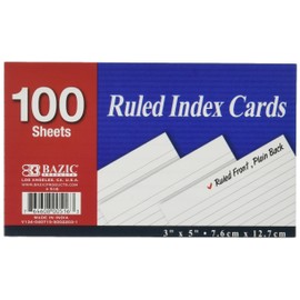 BAZIC 100 Ct. 3" X 5" Ruled White Index Card