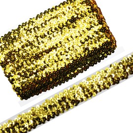 Length10 Yards，Wide 1.1 Inch Elastic Sequin Ribbon Trim for Sewing Dress Dance Costumes Headband （Gold-30mm）