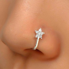 Aneneiceera Vintage Crystal Star Nose Ring Hoop Gold Rhinestone Star Nose Ring Stud Tiny Star Nose Screw Stud Ring Boho Cz No Piercing Nose Hoop Clip on Nose Ring Jewelry for Women (Gold)