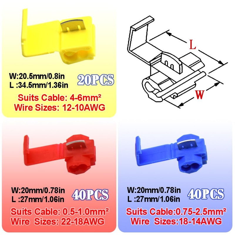 Hocansen 100 Pieces Lock Wire Connectors Quick Splice Snap Connectors（Colour/N2J)