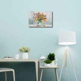 TISHIRON Canvas Wall Art for Living Room Bathroom Bedroom Vase Flowers Painting Canvas Prints Artwork Wall Decor Wrapped Stretched and Framed Wall Art Ready to Hang 8x12inch (20x30cm)