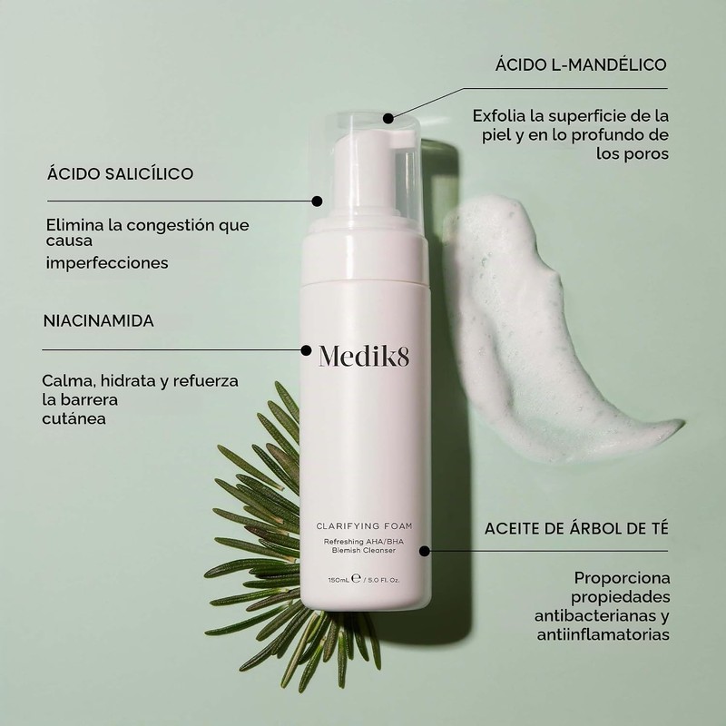 Medik8- Espuma Clarificante - Limpiador Ligero Exfoliante AHA y BHA