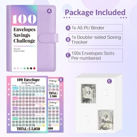 Sooez 100 Envelopes Money Saving Challenge, Savings Challenges Book with Envelopes, Flexible Saving $5050, $2600, $300, Savings Binder with 100 Pocket Pre-number & Reusable Laminated Tracker