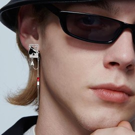 JNONL Punk Enamel Crystal Poker Heart Rhinestone Clubs Spade A Sliver Lightweight Dangle Drop Earrings Creative Geometry Card Asymmetry Stud Earrings For Women Jewelry Gifts (Black-Red 2)