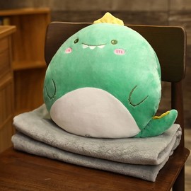 Yuragim 2-in-1 Cushion Blanket, 140 x 170 cm Travel Blanket and 30 x 50 cm Cushion Animal Cushion, Nap Plush Cushion, Cuddly Blanket, Car Sofa, Backrest Cushion, Sweet Christmas Gift for Children,