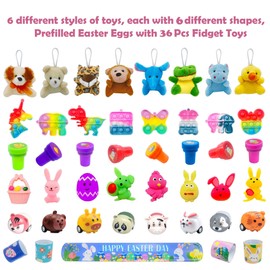 Cherislpy 36 Pack Prefilled Easter Eggs with Fidget Toys, Bright Colorful Easter Eggs Prefilled with Variety Easter Stress Toys Great for Kids Toddler Easter Basket Stuffers Party Favors Gifts