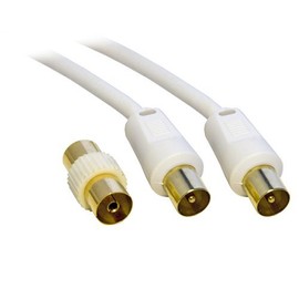 AQUARIUS 5M Metre TV VCR Video Aerial Coaxial Fly Lead / Cable Male to Male White + Female Coupler - Gold