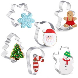 Christmas Cookie Cutters Set, 6 Pcs Holiday Cookie Cutters Biscuit Fondant Mold for Baking, Gingerbread Men,Christmas Tree,Snowflake, Candy Cane,Santa Face and Snow Man