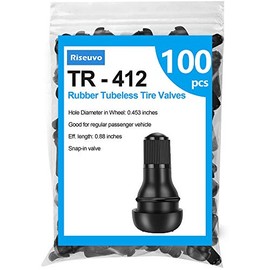 100pcs TR412 Tire Valve Stem - Rubber Snap-in Valves, Tubeless Valve Stems Suit for 0.453 inch Rim Holes on Standard Vehicle Tires