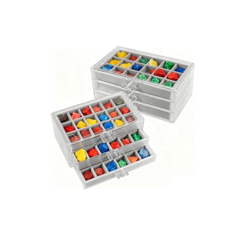 HEIHAK 2 PCS 54 Grid Acrylic Rock Collection Display Case