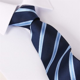 Men's Navy Blue Striped Sky Blue Silk Ties Jacquard Daily Dress Meeting Neckties