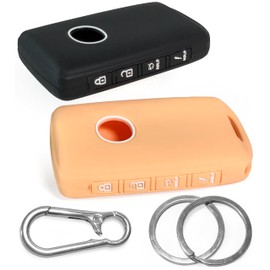 2-Pack Click&Fit Silicone Key Fob Covers Compatible with 2019-2024 Mazda 3 6 CX-30 CX-5 CX-9 CX-50 – Car Remote Key Shell Rubber Protector 4-Buttons 662FSKE11D01, Black&Peach