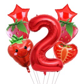 7PCS Strawberry Balloons,Fruit Sweet Strawberries Foil Mylar Balloons,Cute Fruit Balloons for Strawberry Themed Party Birthday Wedding Birthday Baby Shower Party Decorations Supplies (Strawberry 2)