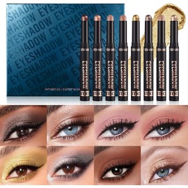 8 Piezas Sombra de Ojos en Barra, 8 Colores Resaltador Barra de Sombra de Ojos, Viene con una esponja mezcladora impermeable, Aplicación Duradera y Sin Esfuerzo (B)