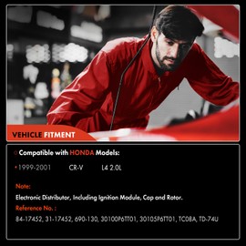 A-Premium Ignition Distributor with Cap & Rotor Compatible with Honda CR-V CRV 1999 2000 2001 L4 2.0L