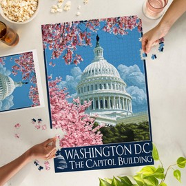Lantern Press 1000 Piece Jigsaw Puzzle, Washington DC, Capitol Building and Cherry Blossoms