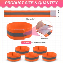 PATIKIL Reflective Bands for Wrist/Arm/Ankle/Leg, 16pcs High Visibility Reflector Bands, Safety Reflector Tape Straps for Night Running Cycling Walking, Orange
