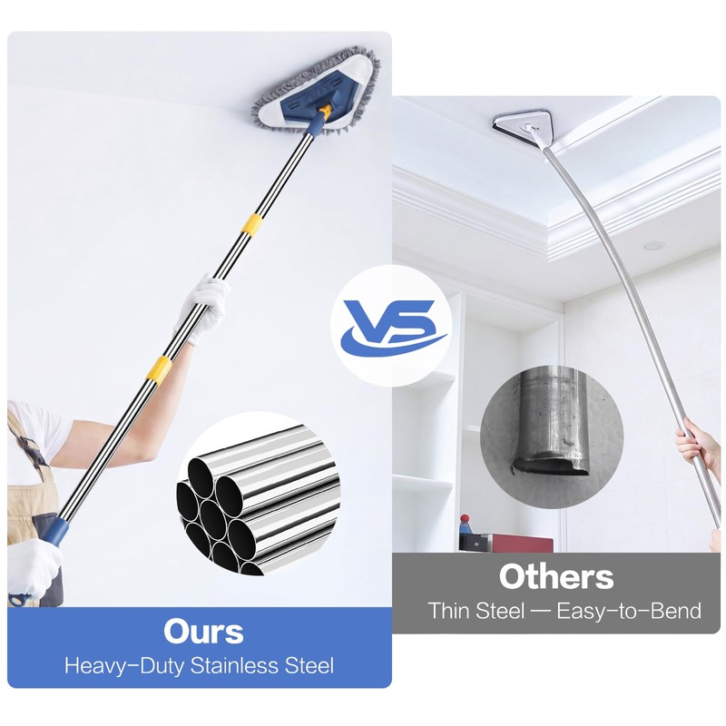 80" Wall Cleaner Mop with Long Handle, Sunoyar 360° Triangle