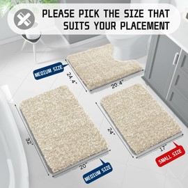 Yimobra Bathroom Rugs Non Slip Washable 24x17, Ultra Soft and Water Absorbent Bath Mats, Plush Fluffy Shower Mat Outside, Microfiber Thick Matts for Bathroom Floor/Sink, Beige and White