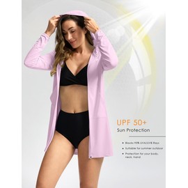 G Gradual Women's UPF 50+ Swim Cover Up Sun Protection Hoodie Long Jacket SPF Lightweight Beach Cover Ups for Women(Pink,XL)