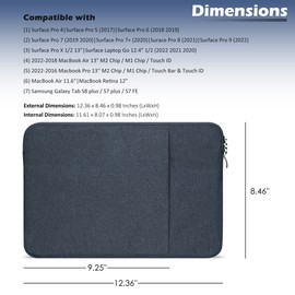 ProElife 12-13 Inch Laptop Sleeve Cover Canvas Tablet Protective Case Bag for 12.3 Inch Surface Pro 4/Pro 5/Pro 6/Pro 7 (2020-2017) and 2020-2016 New 13 Inch MacBook Pro Air (Navy Blue)
