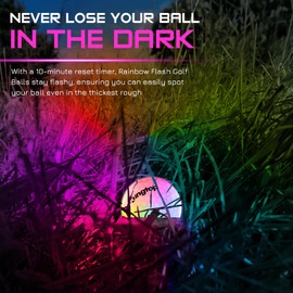 KINGTOP RainbowFlash Glow in The Dark Golf Balls - Multicolor Flashing LED Golf Ball Light up Backyard Putting Green, 10-Minute Reset Timer - with Glow Tees and Organizer Bag for Night Golfing
