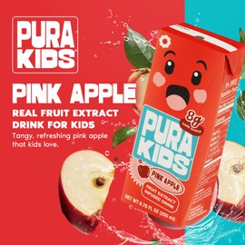 PURA Kids Box | Pink Apple Fruit extract infused Drink for kids | 8g Pure Cane Sugar | Non-GMO | Vegan, No Artificial Sweeteners | Best Lunchbox Beverage with Paper Straw | 6.76 fl oz (200ml), Pack of 6