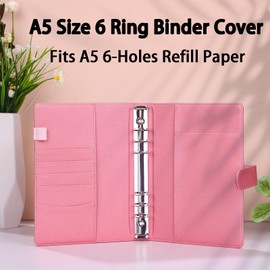 Antner A5 Notebook Binder 6 Ring Refillable Planner Cover for A5 Planner Inserts, PU Leather Loose Leaf Personal Organizer Aesthetic Photocard Holder Budget Binder with Magnetic Buckle, Glitter Pink