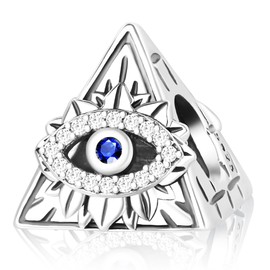 NUJIFFY 925 Sterling Silver Charms Beads for Bracelets & Necklaces, Pyramid Shaped Egypt Eye of Horus Charm Retro Birthday Gifts Jewelry for Women Men Teens