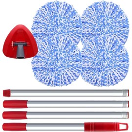 4 Pack Spin Mop Replacement Head Compatible with O-Cedar EasyWring 1 Tank, 30-58" Mop Handle and Mop Base ,Mop Head Replace,Mop Refills Easy-to-Replace (White,1 Tank) - Color: 4 Refills+1 Base+1 Handle（2 Tanks System)