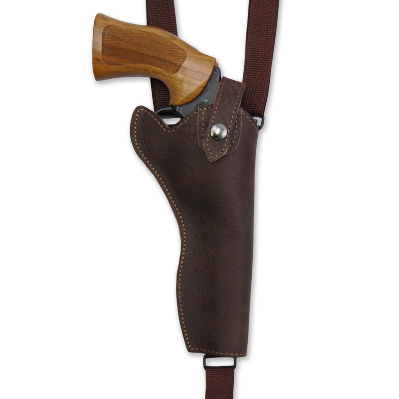 Barsony Brown Leather Vertical Shoulder Holster w/Speed-loader Pouch for 6"