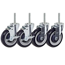 Caster Set of 4 | 4" Polyurethane with 1/2-13x2-3/4 Threaded Stem | 2 Brake and 2 Swivel