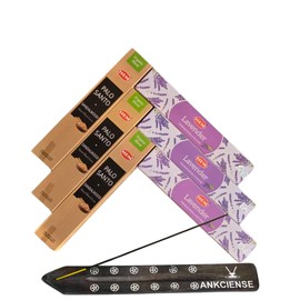 Hem Masala Incense Pack of 3 Each Fragrance, Bundled with ANKCIENSE Incense Holder (Champa & Myrhh) (Lavender & Palo Santo Sandalwood)