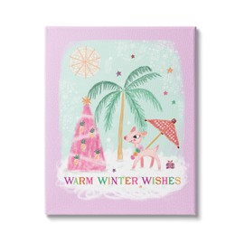 Stupell Industries Warm Winter Wishes Phrase Tropical Beach Christmas Reindeer, Designed by Tina Devins Canvas Wall Art, 16 x 20, Multi-Color
