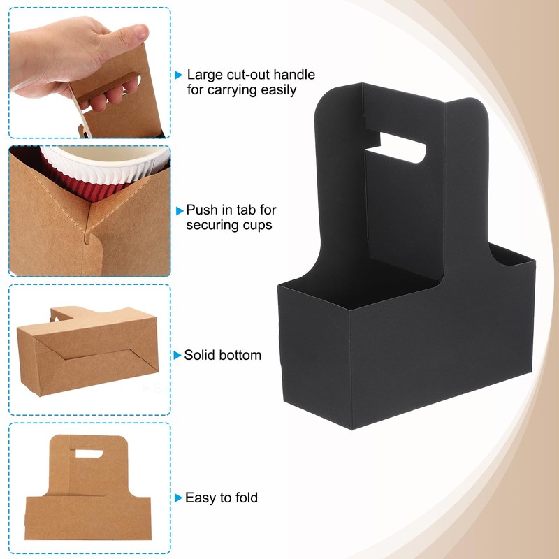 PATIKIL 2 Cup Drink Carrier with Handle, 10 Pack Kraft
