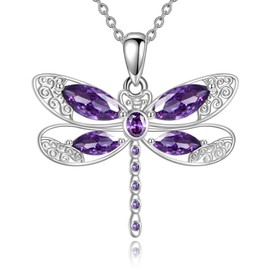 Vadmans Dragonfly Necklace Sterling Silver Dragonfly Pendant Purple Cubic Zirconia Animal Jewelry Gift for Women Men