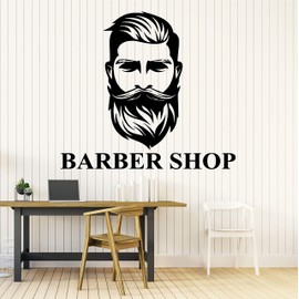22 x 24 in Barbershop Wall Decal Vinyl Sticker - Barber Shop Hairdressing Salon Interior Decor - Scissors Beard Hair Tools Haircuts Shaves Logo for Wall Window Door - Room Decoration Art BSD1036