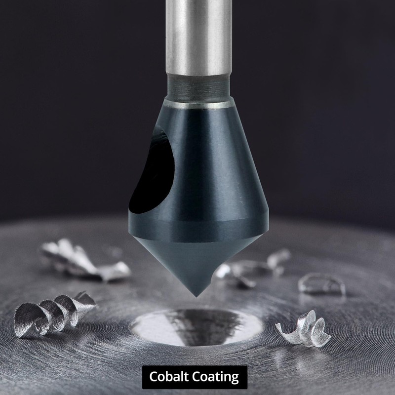 QWORK 4PCS Cobalt Single-End Countersink Chamfer Tool Set, M35 High-Speed