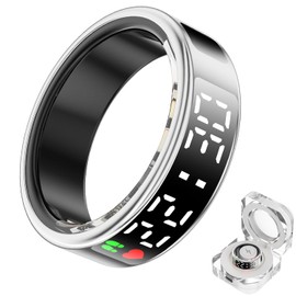 Smart Ring With Screen+Touch Sleep&Fitness Tracking Wearable for Women/Men, Accurate Monitoring of Pedometer, Heart Rate, Blood Oxygen, No subscription required with Charging Case (Silver, #11)
